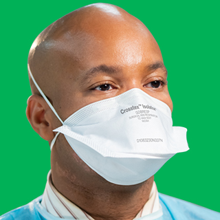 Healthcare provider fitted with a Crosstex™ Isolator™ Duckbill N95 Respirator, providing a spacious and comfortable seal.