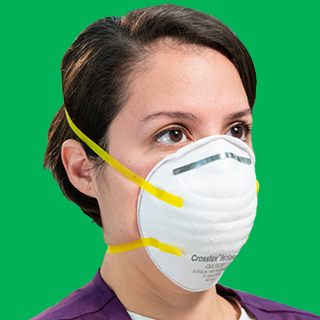 Dental staff member equipped with a Crosstex™ Isolator™ Molded Surgical N95 Respirator offering durable protection.